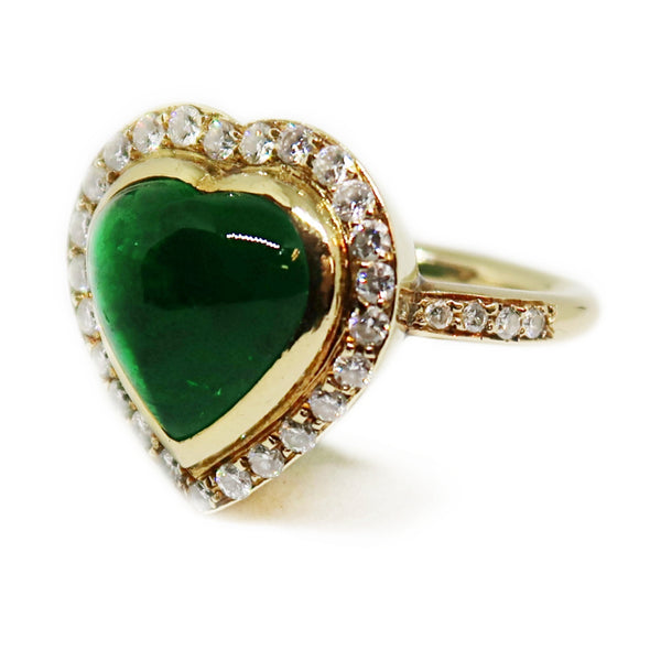 Cabochon Emerald Ring 18k Yellow Gold and Diamonds -  - State Street Jewelry and Loan