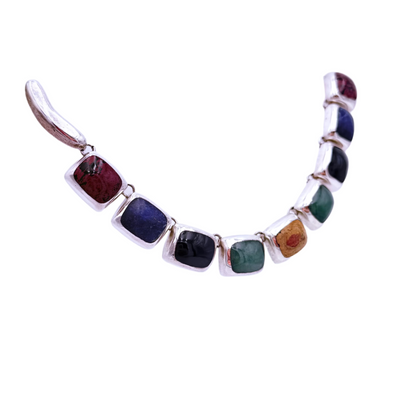 Sterling Silver Necklace With Multi-Colored Stones