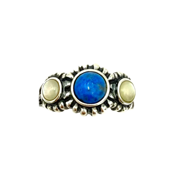 Sterling Silver Ring With Lapis And Moonstones