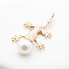 14k Gecko and Pearl Pendant