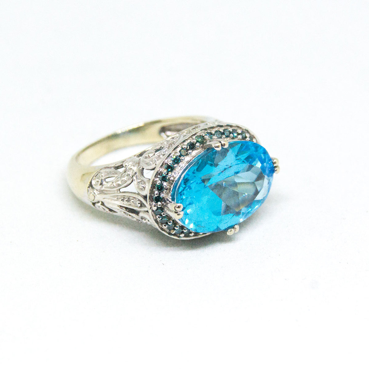 14k White Gold Ring with East-West Topaz and Diamonds – STATE STREET ...