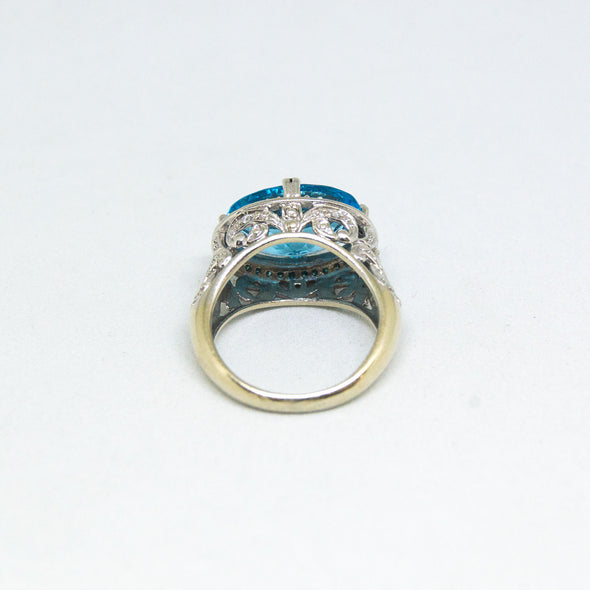14k White Gold Ring with Oval Cut Blue Topaz and Diamonds -  - State Street Jewelry and Loan