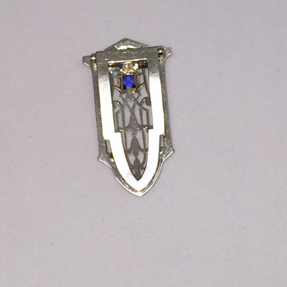 14k White Gold Art Deco Style Clip with Sapphire -  - State Street Jewelry and Loan