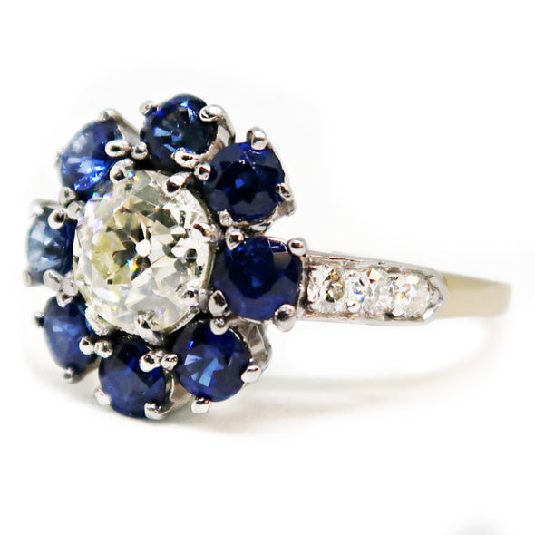 14k Yellow Gold and Platinum Ring with Diamonds and Sapphires -  - State Street Jewelry and Loan