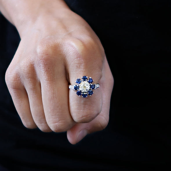 14k Yellow Gold and Platinum Ring with Diamonds and Sapphires -  - State Street Jewelry and Loan