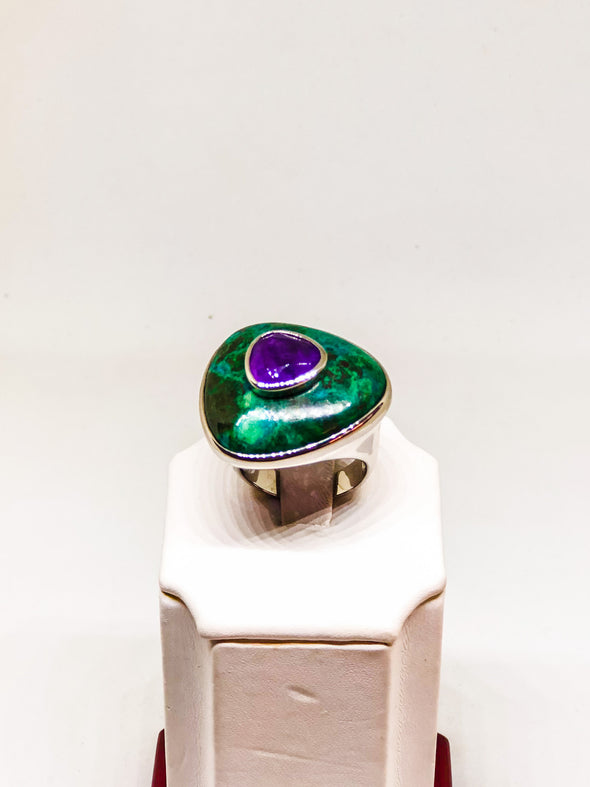 925 Sterling Silver Ring With Turquoise and Purple Stone