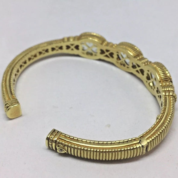 Judith Ripka 18k Yellow Gold Cuff Bracelet with Green Quartz and Round Diamonds -  - State Street Jewelry and Loan