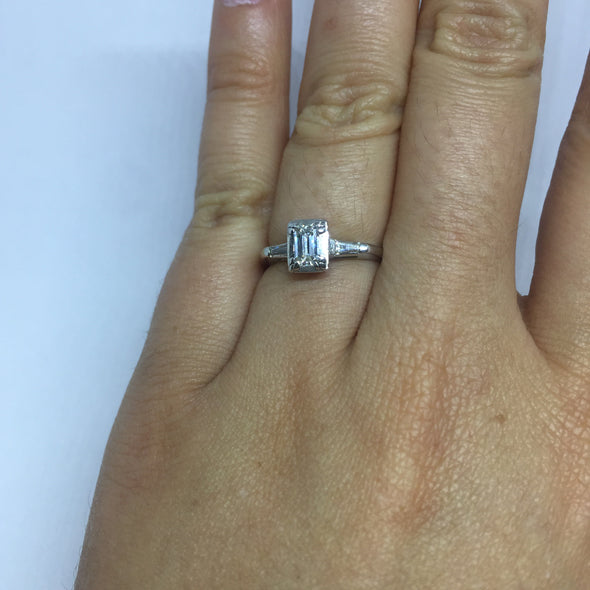 14k White Gold Emerald Cut Ladies Engagement Ring -  - State Street Jewelry and Loan