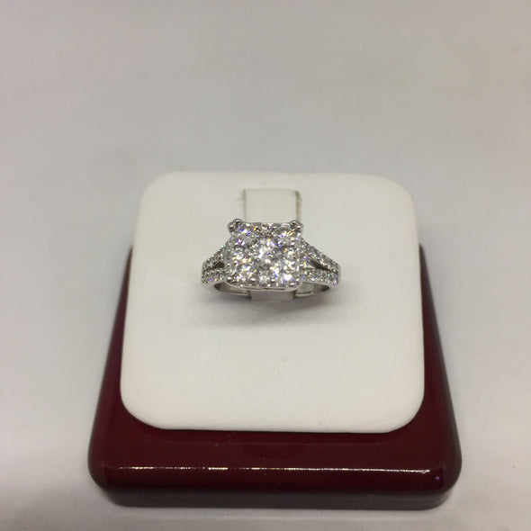 14k White Gold Cluster Diamond Engagement Ring -  - State Street Jewelry and Loan
