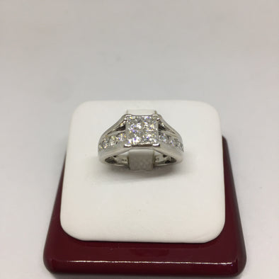 14k White Gold Ladies Engagement Ring with Princess Cut Diamonds. -  - State Street Jewelry and Loan