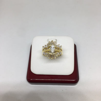 18k Yellow Gold Marquee Cut Diamond Engagement Ring with Matching Guard -  - State Street Jewelry and Loan