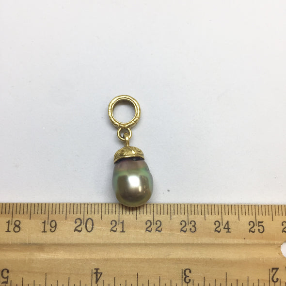 Daniel Gibbings 22k Yellow Gold Black Tahitian Pearl Pendant with Emerald - Pendant - State Street Jewelry and Loan