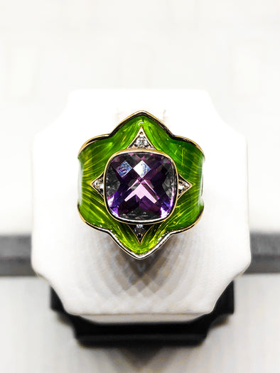 925 Enamel Ring With Purple Stone